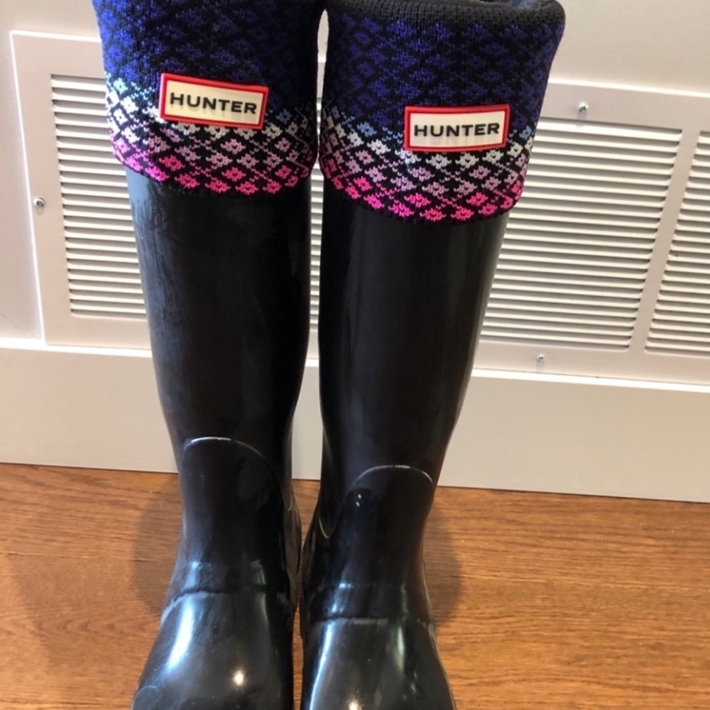 HUNTER Tall Fleece Boot Socks Fair Isle Size 5-7 like new - Picture 2 of 7